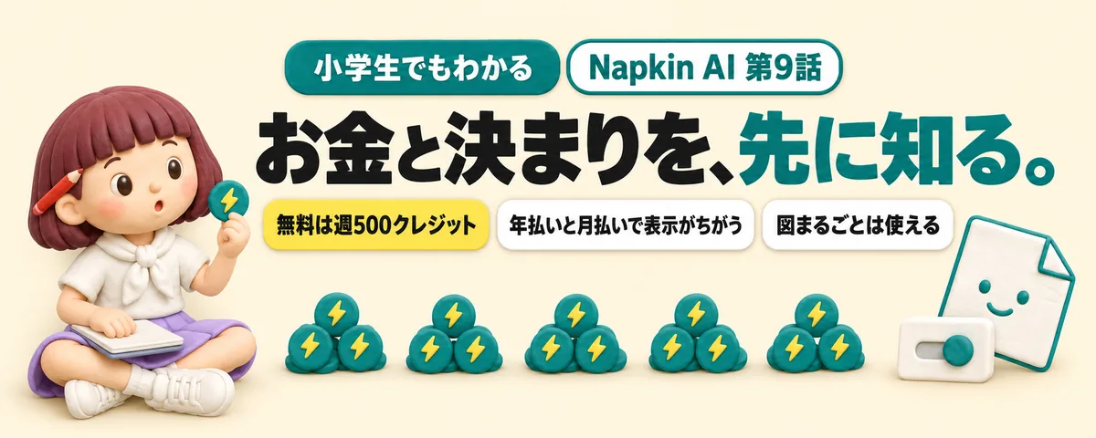 Napkin AI 第9話 Napkinのお金と決まり!クレジットの減り方・年払いの表示・図を使える範囲