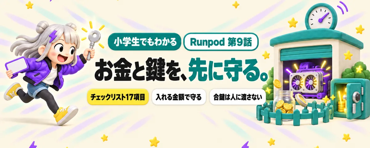 Runpod 第9話 Runpod始め方ガイド!使いすぎと鍵のもれを防ぐお金と安全のチェックリスト17項目