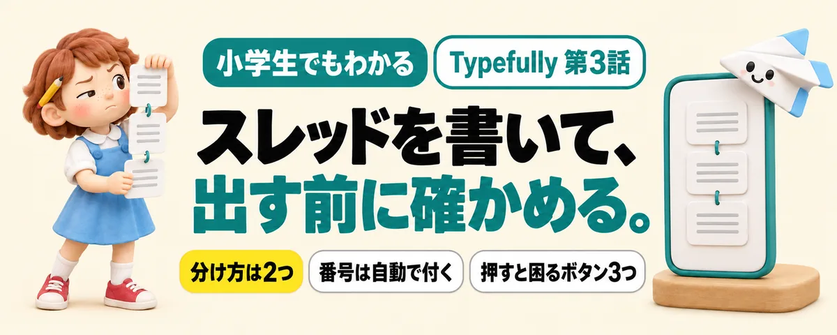 Typefully 第3話 Typefullyでスレッドを書く!分け方・番号・プレビューと、うっかり押すと困るボタン
